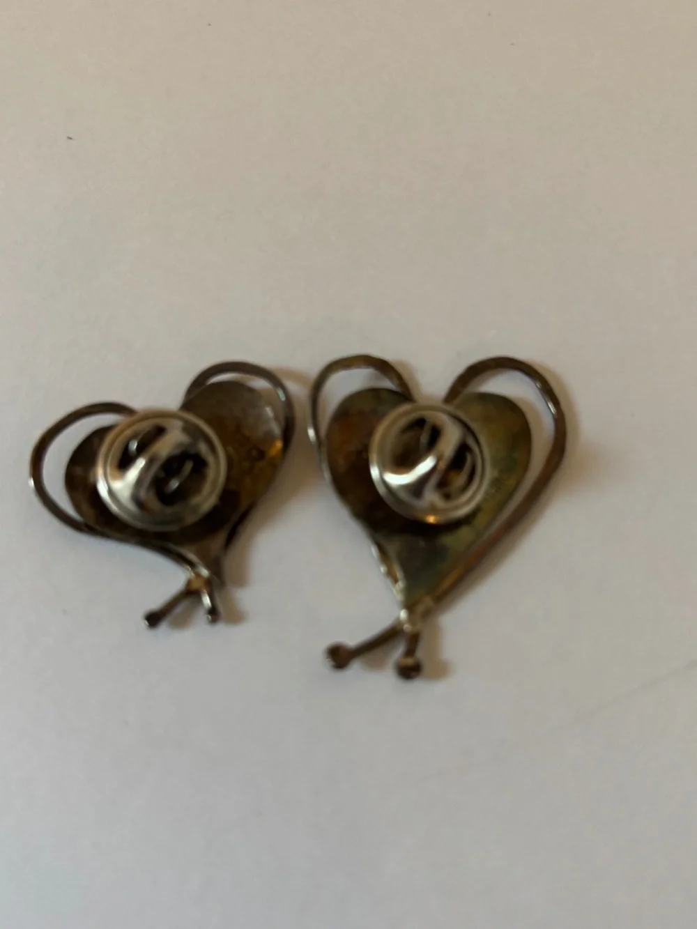 2 vintage Donna Burdick double heart sterling silver pins